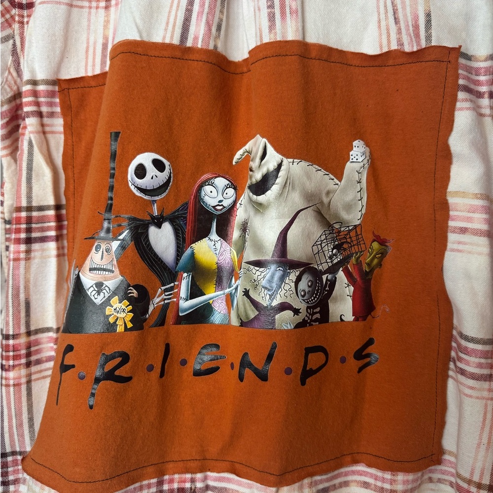 Women's plaid bleached flannel  Jack Skellington Orange brown shirt Xl - Picture 4 of 6
